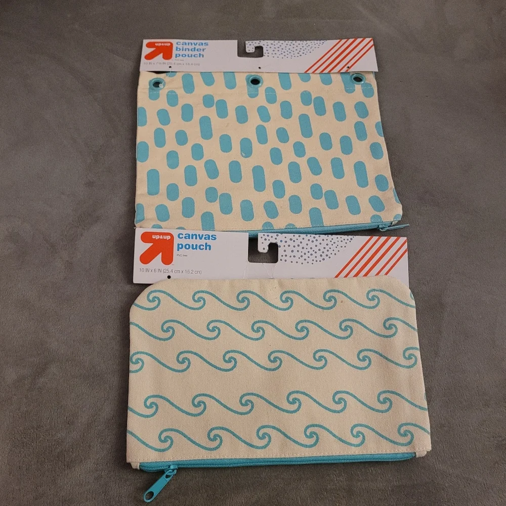 2 Set Up&Up, Blue and Cream Canvas Pouch Set